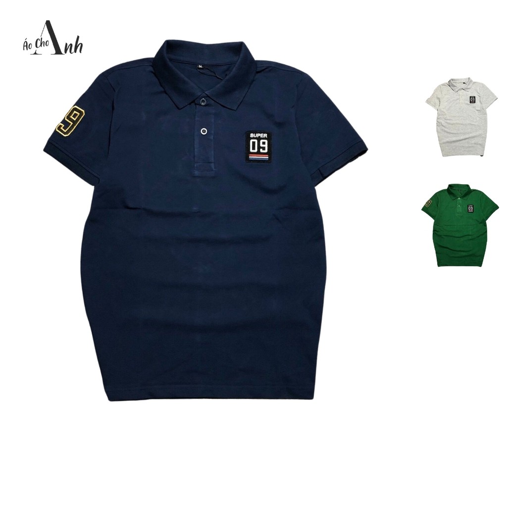 Áo thun nam tay ngắn cổ bẻ logo chữ 09 cách điệu chất thun cotton mềm mịn không xù thời trang cho nam ACA - A013