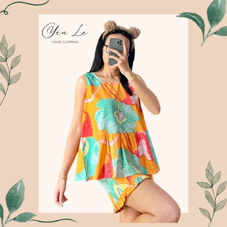 Đồ bộ lụa cam sữa sát nách quần đùi mặc nhà