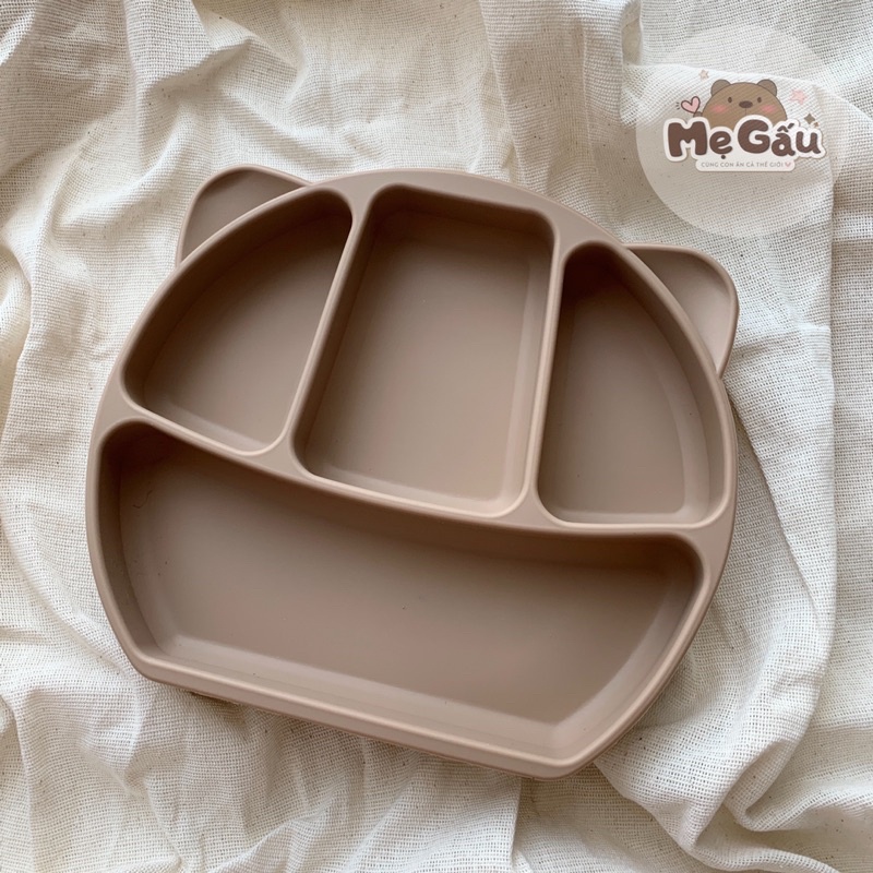 Khay ăn dặm silicone 4 ngăn có đế hít chắc chắn