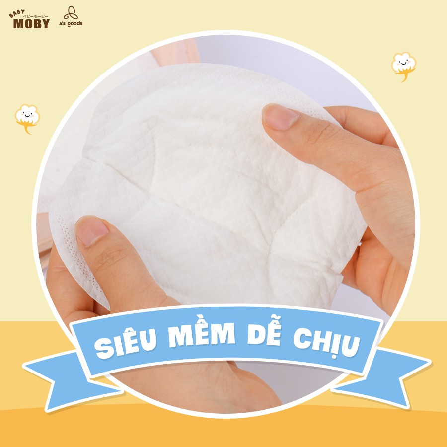 Lót thấm sữa cho mẹ MOBY BABY 60 miếng, miếng hút thấm sữa an toàn mềm mại - Monnie Kids