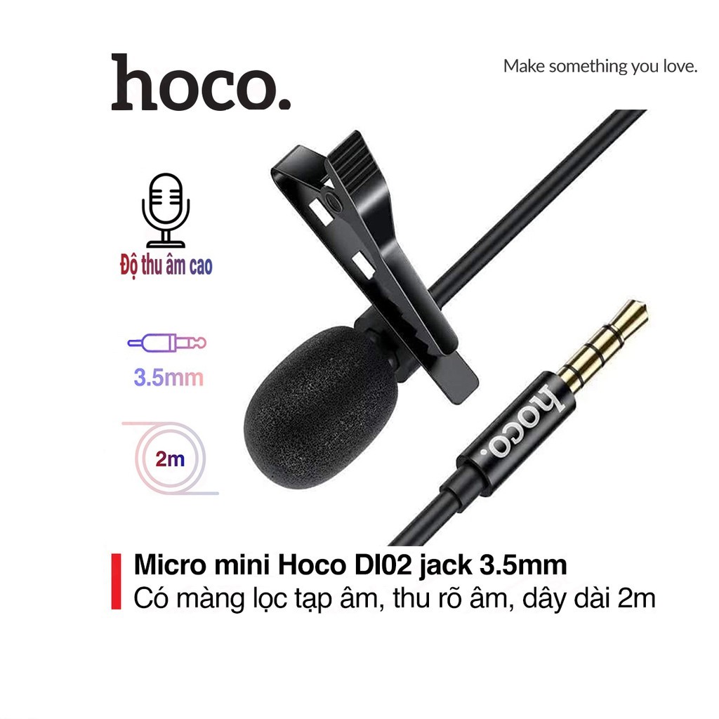 [Mã ELHACE giảm 4% đơn 300K] Micro mini jack 3.5mm Hoco DI02 màng lọc âm khử tiếng ồn , thu âm nhạy dây dài 2m