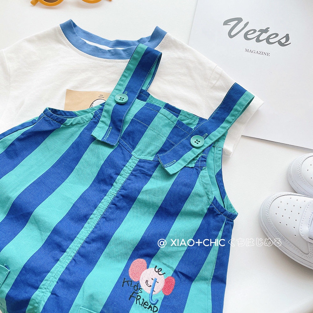 [Babycat] Hàng Có Sẵn Quần Yếm Ngắn Mỏng Kẻ Sọc Màu Xanh Dương Phong Cách Nhật Bản Hàn Quốc Thời Trang Mùa Hè Cho Bé Trai