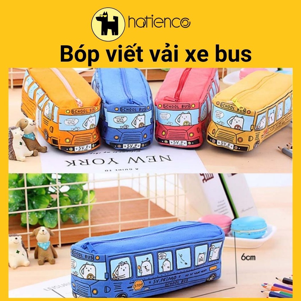 Bóp viết, hộp bút vải xe buýt nhiều màu dễ thương