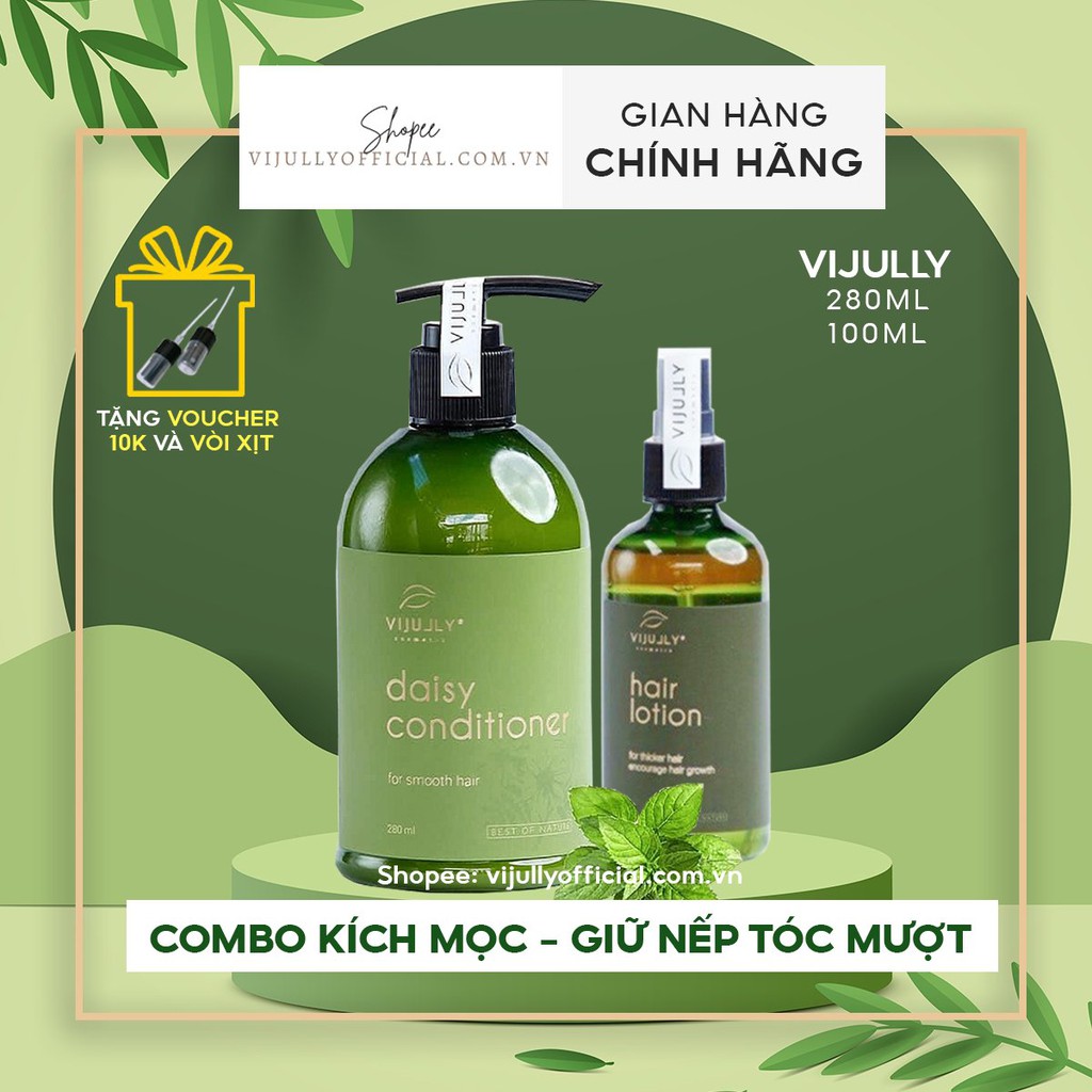 Bộ xả xịt Vijully dầu xả dừa hoa cúc và tinh dầu bưởi kích thích mọc tóc, giữ nếp suôn mượt 24h