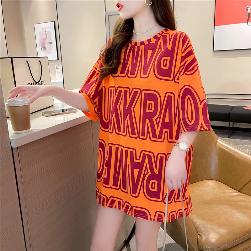 Áo thun tay ngắn dáng rộng in chữ phong cách harajuku thời trang hè cho nữ 2021