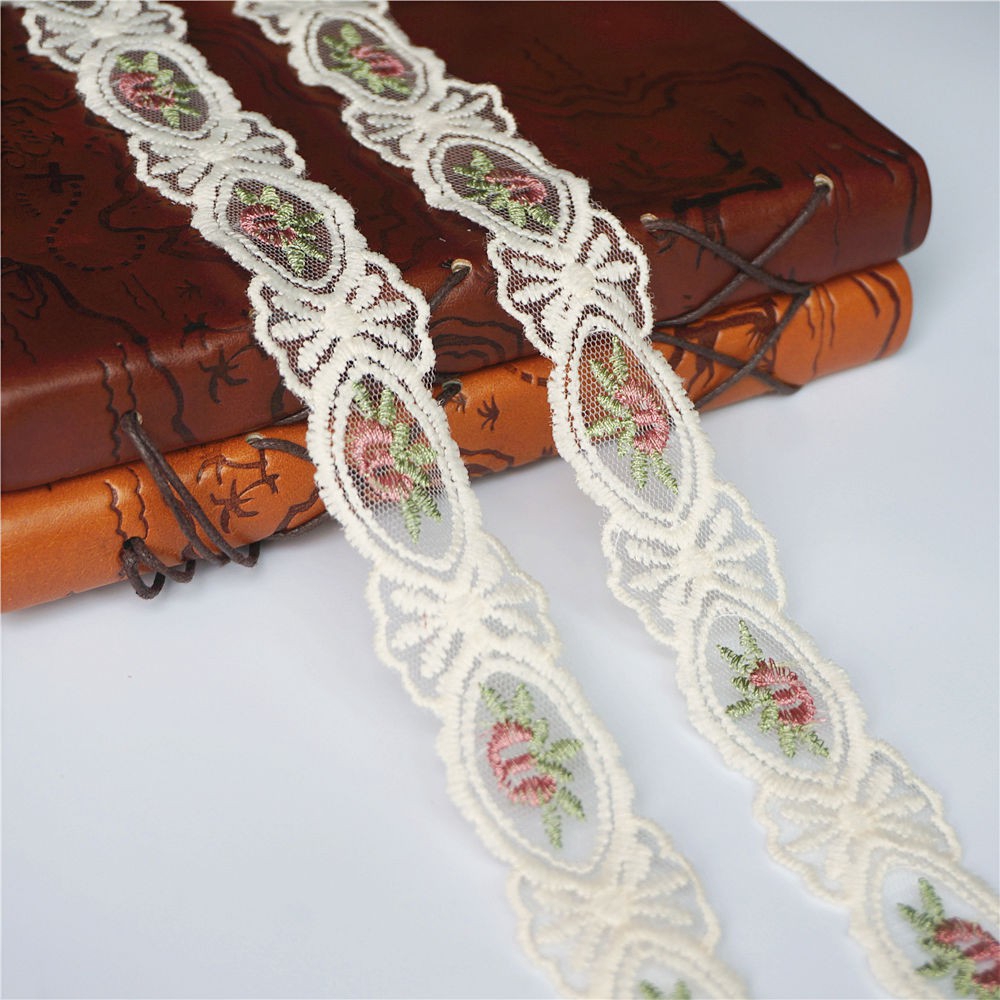 Set 2 Cuộn Dây Ruy Băng Vải Lưới Chiều Rộng 3cm Thêu Hoa Xinh Xắn