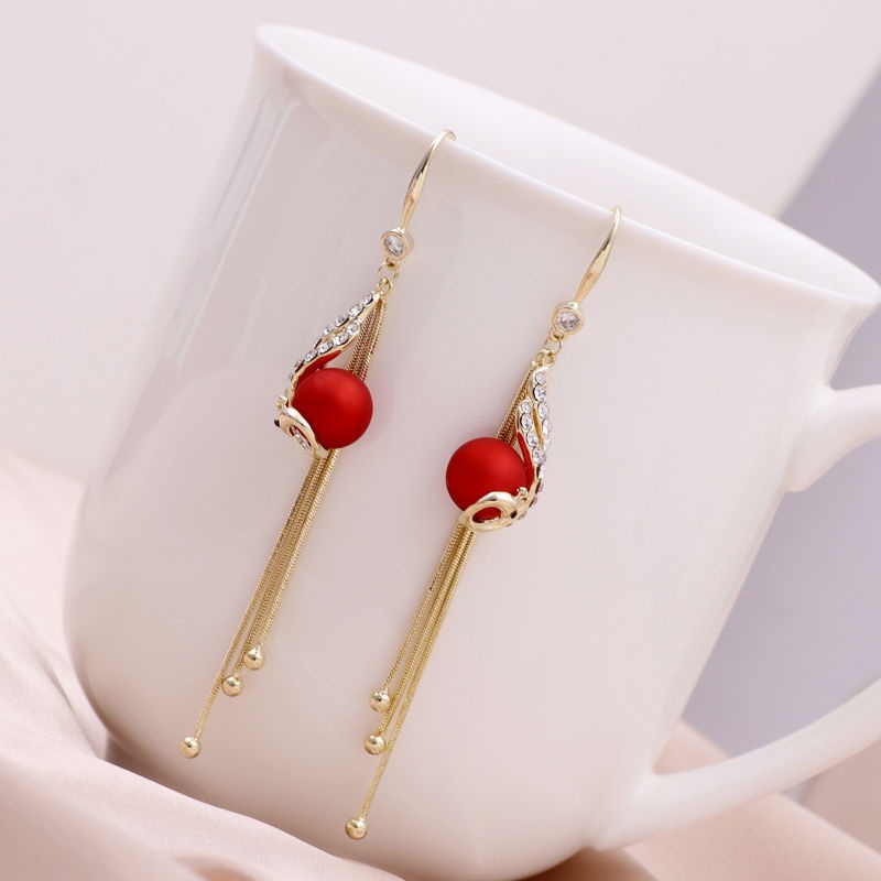 Khuyên Tai Hình Chim Công Đính Ngọc Trai Nhân Tạo Thời Trang