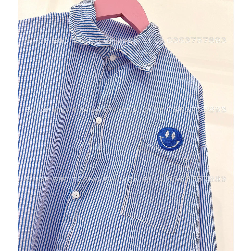 [sẵn] Áo sơ mi Kẻ Mặt cười form rộng Unisex Nam Nữ [ Ảnh Thật ]