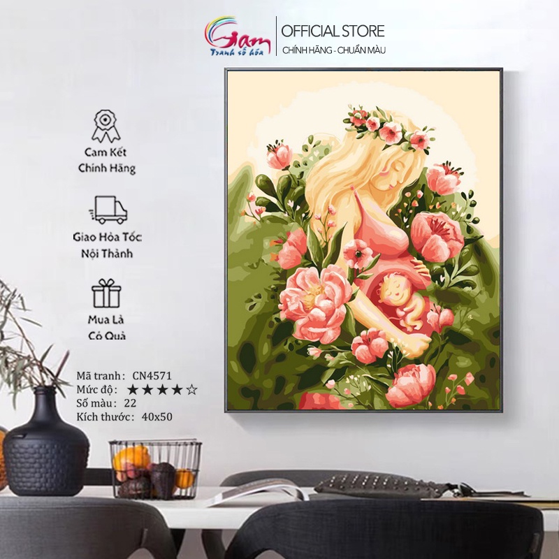 Tranh số hoá tự tô màu Gam tranh gia đình nâng cấp bộ màu to và 2 bộ cọ đã căng khung mã CN4571