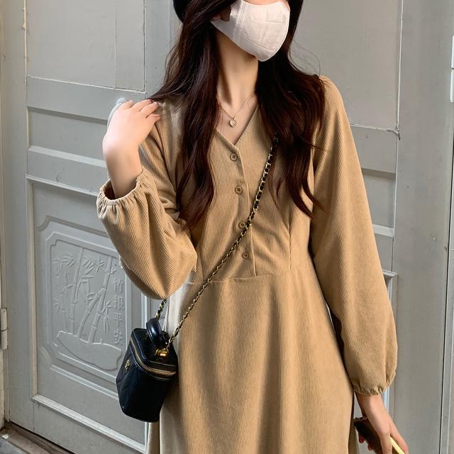 Đầm cổ chữ V thắt nơ eo thời trang nữ tính