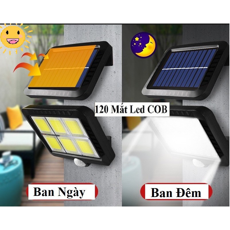 Đèn Led Năng Lượng Mặt Trời 100 Led - 120 Led - Pin năng lượng - cảm biến chuyển động - 3 chế độ sáng