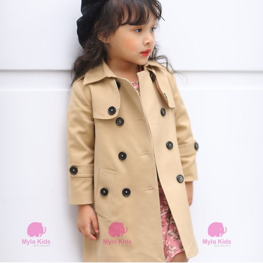 Áo khoác manto bé gái màu bee Myla Kids áo khoác kaki chống nước cho bé 1-2-3-4-5-6-7-8-9-10 tuổi kèm ảnh thật shop chụp