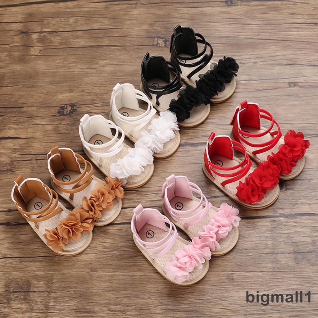 Bigmall-Xăng đan Công Chúa Đế Mềm Chống Trượt Họa Tiết Hoa Cho Bé Gái Sơ Sinh