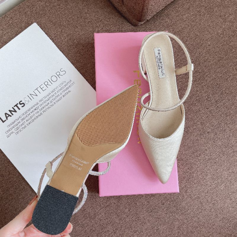 (ẢNH THẬT) Sandal 3p Lụa Satin Quai Đá Mềm Êm Fullbox Cao Cấp
