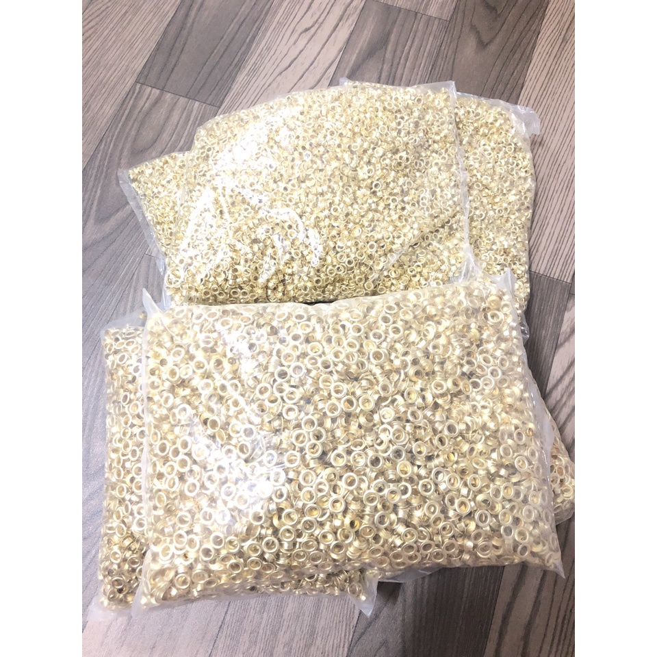 1KG Khoen ore mắt cáo 4mm,5mm,6mm,8mm,10mm bằng sắt xi màu VÀNG khuy ore mắt cáo bấm bạt, túi giấy Không long đền