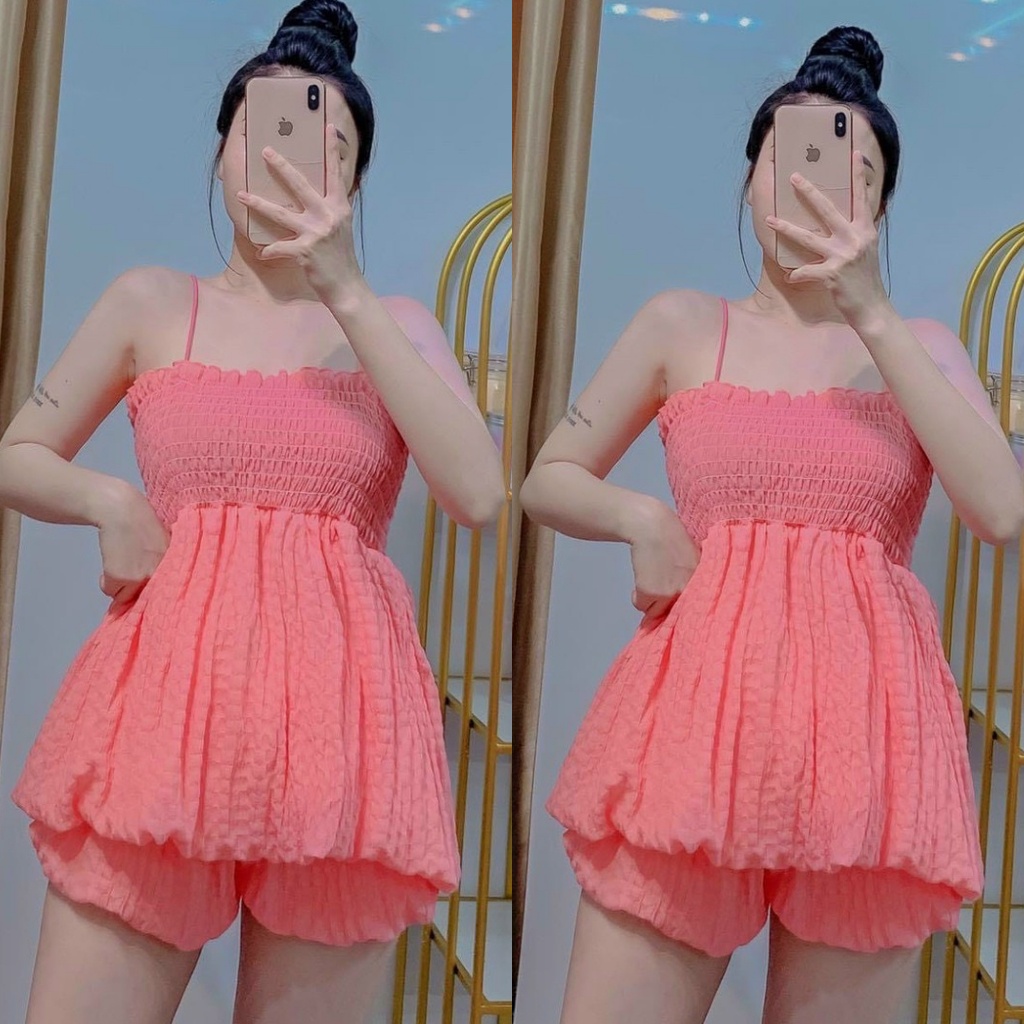 Đồ ngủ sexy 2 dây gợi cảm, đồ ngủ nữ chất xốp may 2 lớp áo dây bún kiểu dáng dễ thương Freesize - Linqustore