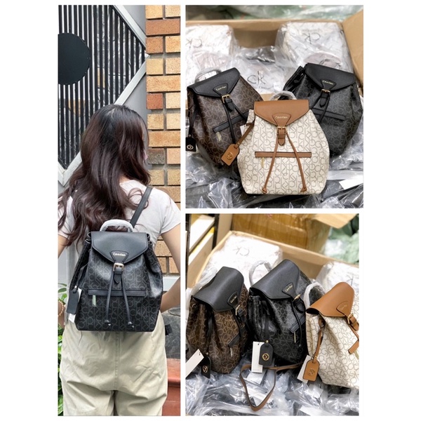 TNS-Balo rút dây siêu hottrend C•K backpack-chất da siêu bền cao cấp-tone đen nâu trắng chữ logo đặc trưng