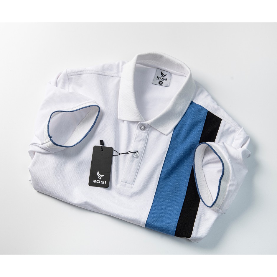 Áo thun nam cao cấp Rosi PL20 cổ polo tay bo ngắn,vải cotton  cá sấu phối màu xanh trắng kẻ sọc,dáng ôm (Slimfit) trẻ tr | BigBuy360 - bigbuy360.vn