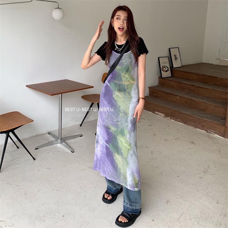 Đầm Hai Dây Họa Tiết Màu Nhuộm Thời Trang Sành Điệu Cho Nữ