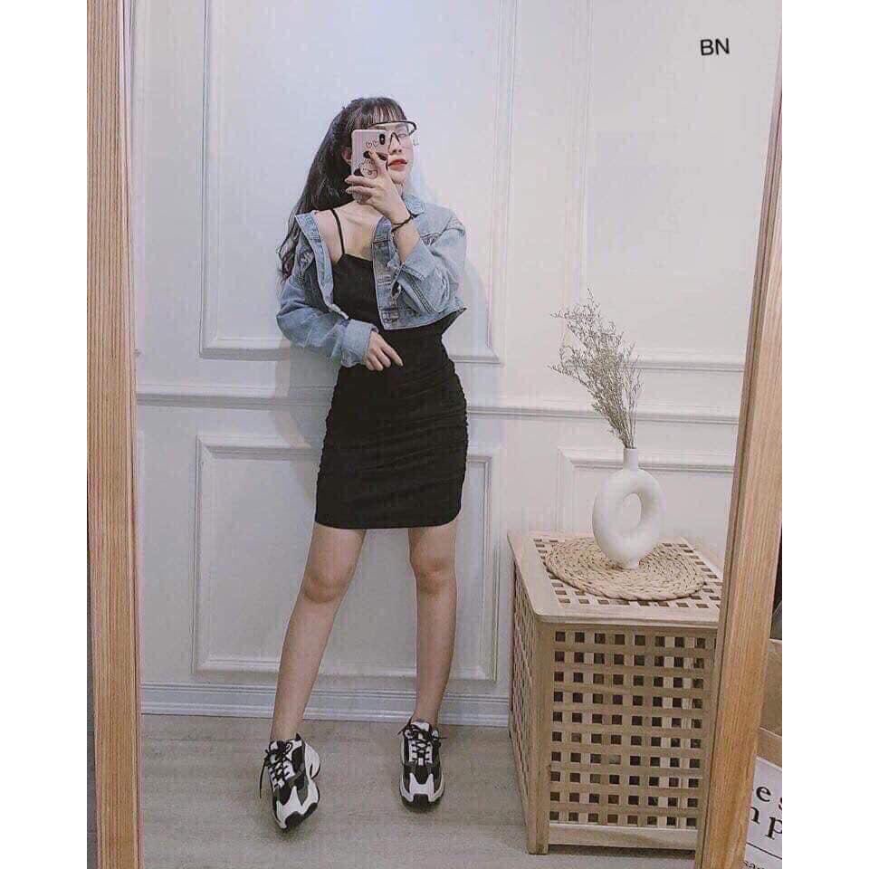 Đầm 2 dây bún ôm body chất borip