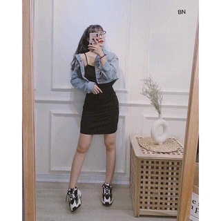 Đầm 2 dây bún ôm body chất borip