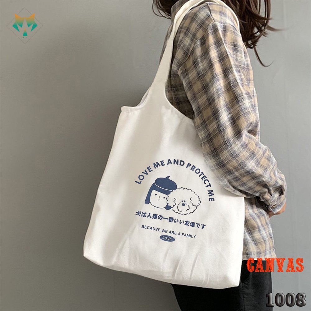 Túi Đeo Vai Tote Vải Canvas Cao Cấp 1008 462 Love Me And Protect Me Dạo Phố Cực Đẹp