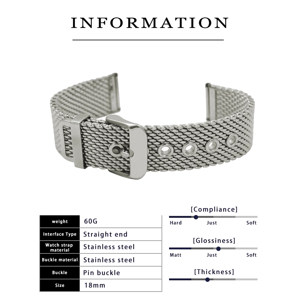 Dây đeo đồng hồ có khóa chất liệu thép không gỉ 1.0 18mm 20mm 22mm 24mm