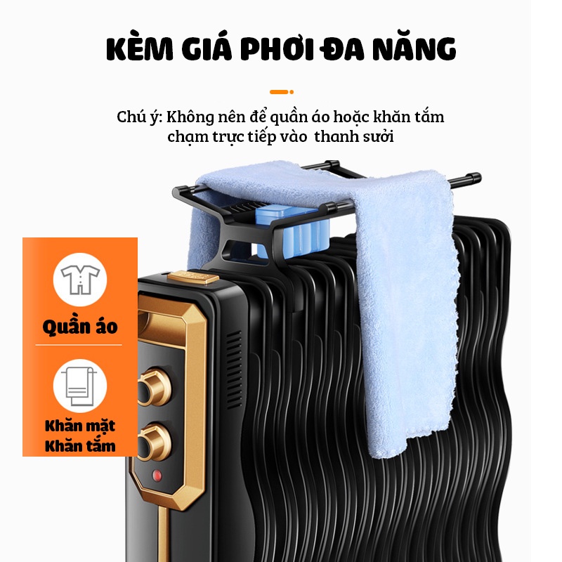 Máy sưởi dầu  Yangzi YL-1809 làm ấm tự nhiên kèm giá phơi làm ấm phòng 10-20m2