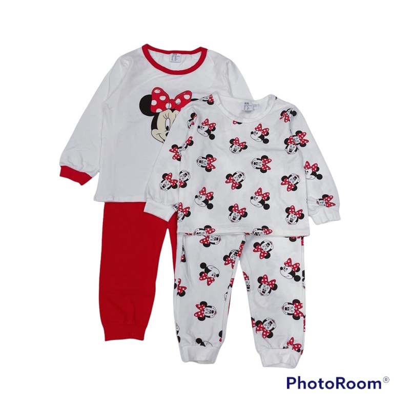 Bộ cotton dài tay Mickey &amp; Minnie bé trai/bé gái