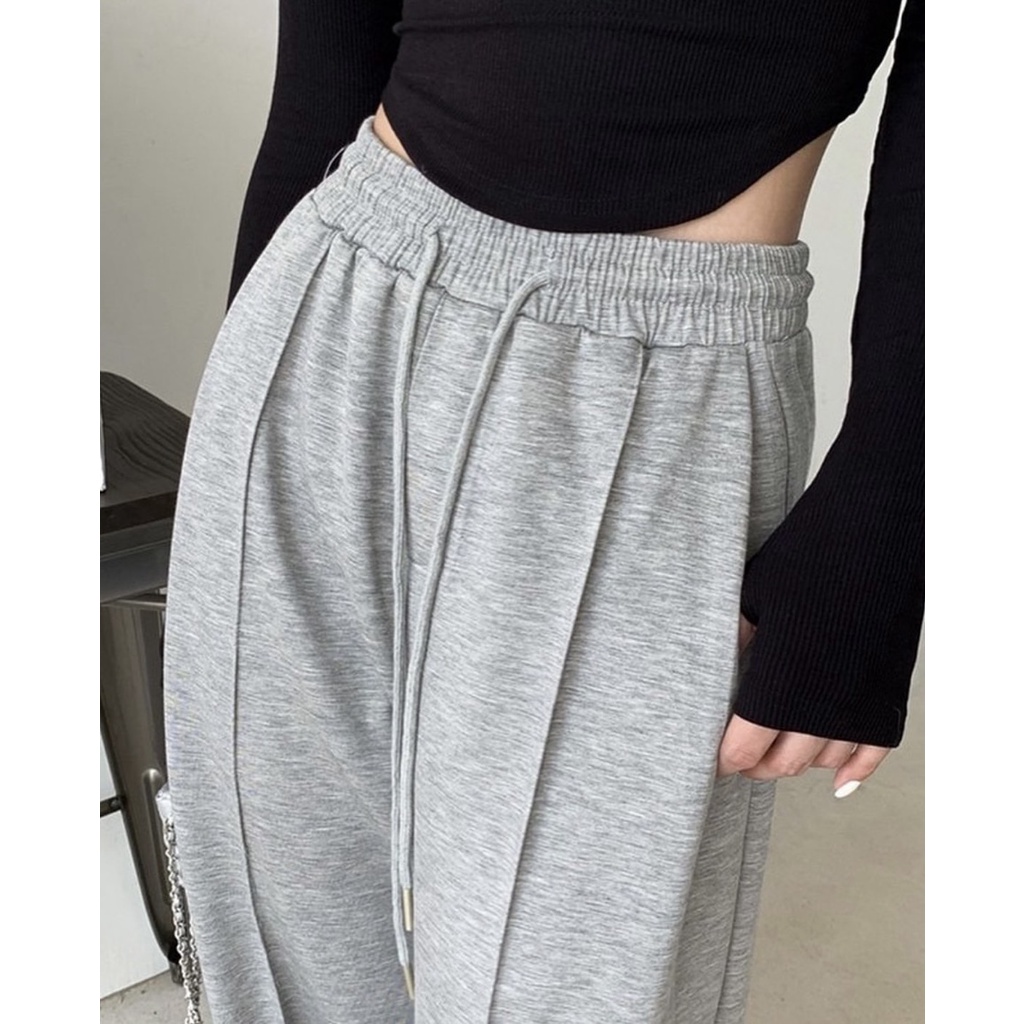 Quần jogger nữ gân Nhật Minh chất bao đẹp dáng dài xuông siêu hách chân 2 màu đen xám