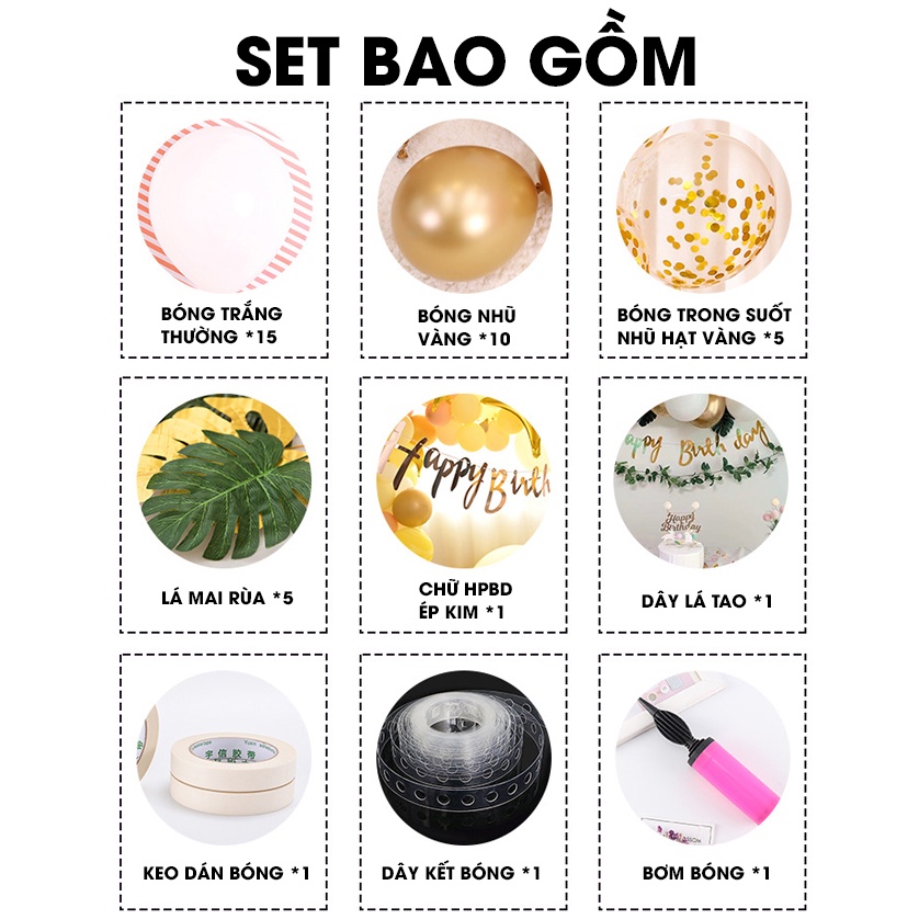 Set bóng trang trí sinh nhật, tiệc thôi nôi, bóng in chữ Happy Birthday Handmade kiểu Hàn Quốc giá rẻ