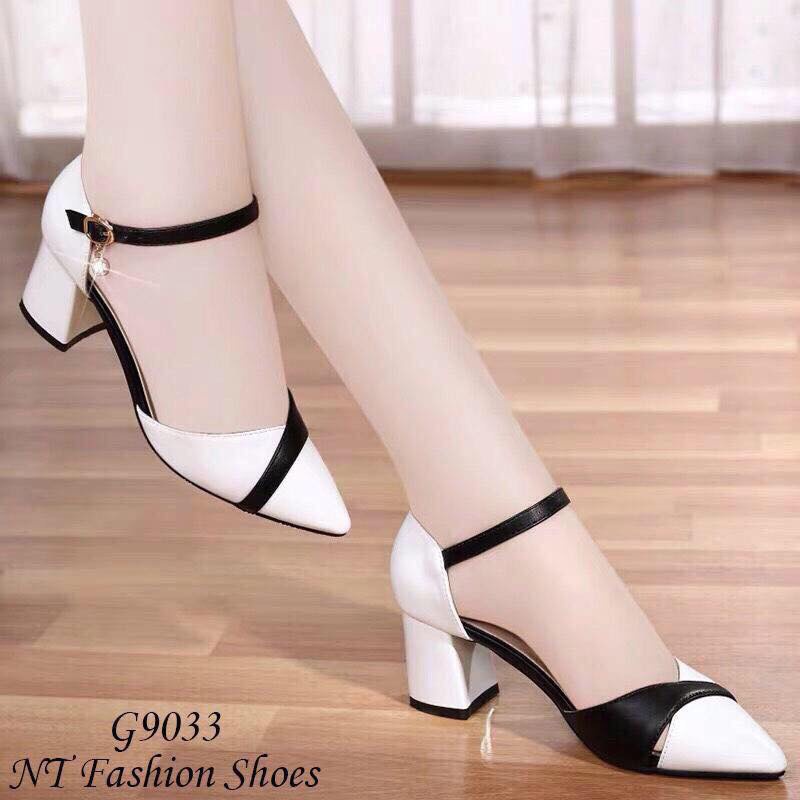 Giày Cao Gót 5 Phân Họa Tiết Đan Đen Trắng Đan Chéo 9033 tinashop