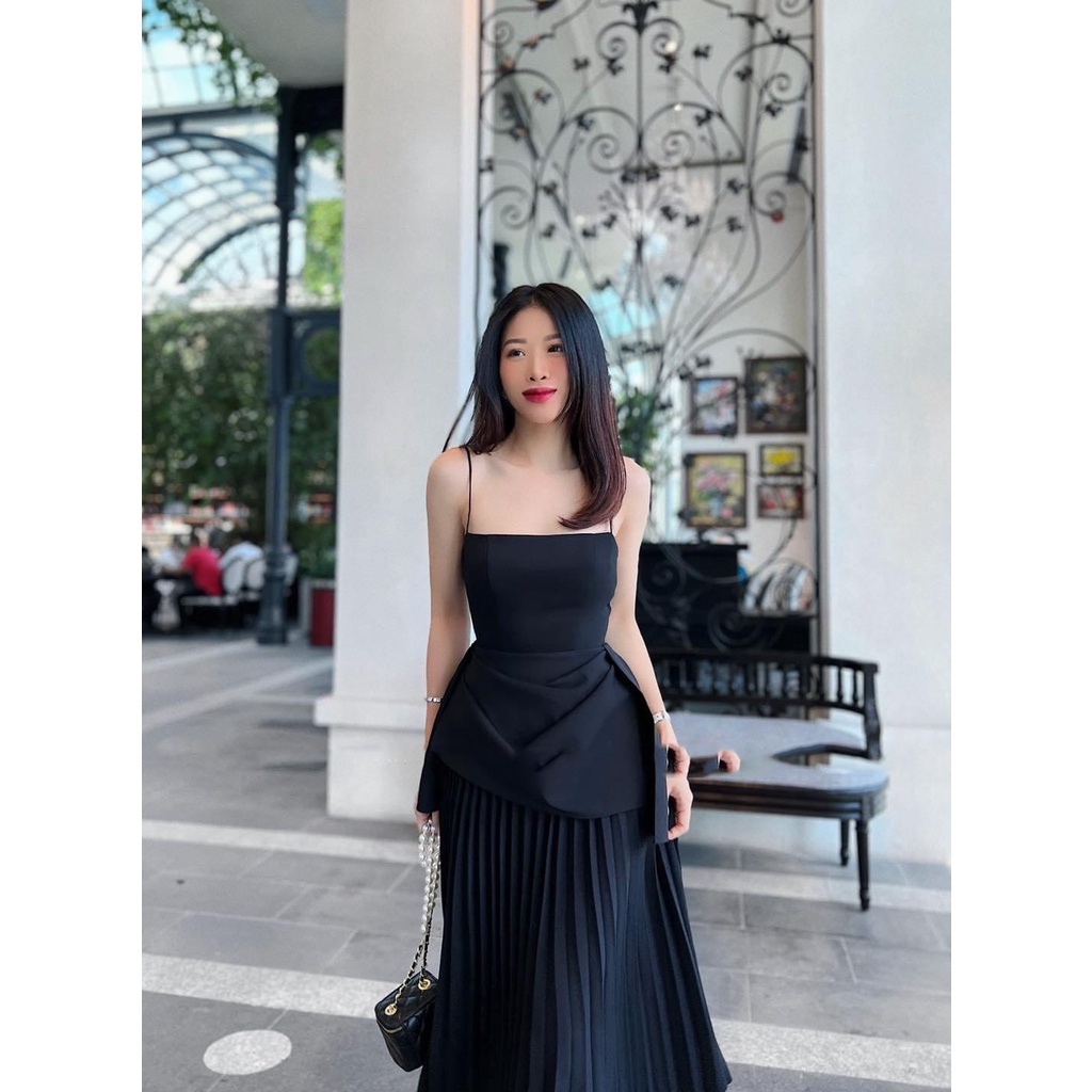 Đầm dự tiệc hai dây dáng dài chân váy xếp ly chất cotton thái đầm dạo phố xinh xắn - kin dress