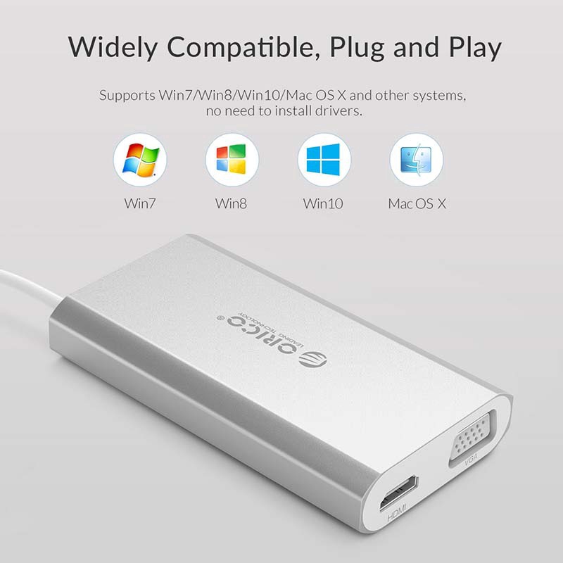 Đầu Chuyển Đổi Hub ORICO ADS3 Usb-C. 3.1 Sang Hdmi Rj45 Vga Usb3.0 Hỗ Trợ Thẻ Tf Sd 8 Trong 1 Cho Macbook Samsung S9