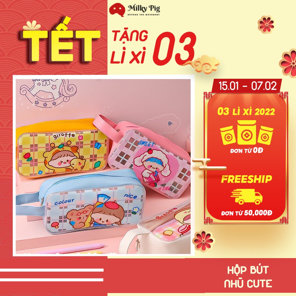 Hộp Bút Dễ Thương Trong Suốt 2.0 - Túi Đựng Bút Nhựa Trong Cao Cấp Viền Da Cỡ Lớn MILKY PIG