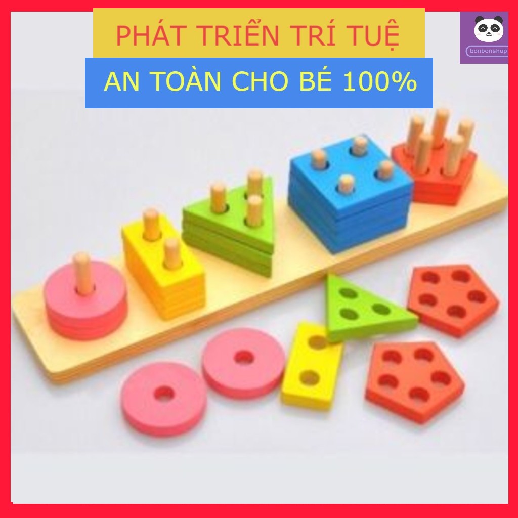 Đồ chơi Cho Bé Thả hình khối nhiều màu sắc bằng gỗ Montessori