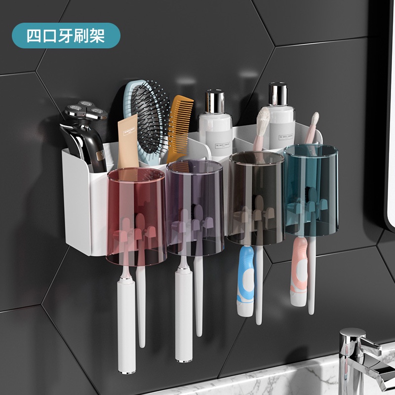 Giá đỡ bàn chải đánh răng/ cốc súc miệng gắn tường không cần khoan tiện dụng cho phòn