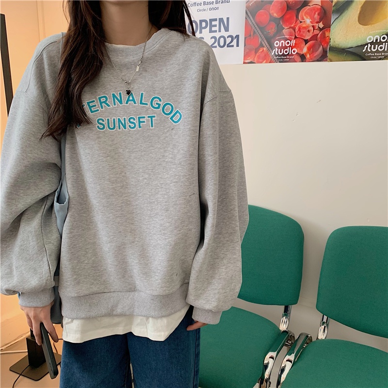 Áo sweater nữ tay dài in chữ phong cách Hàn Quốc