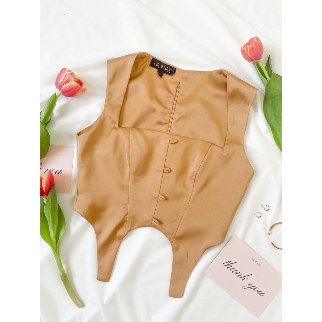 Áo corset HEYBEE cổ vuông hiện đại, chất vải phi lụa dày mềm mát (2 màu) VICTORIA HT627