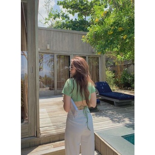 Áo croptop cộc tay buộc eo