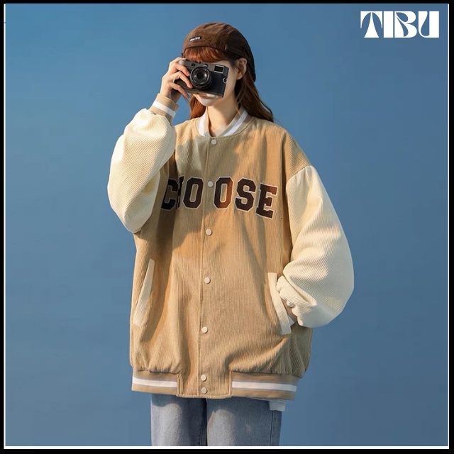 Áo Khoác Bomber Nhung Tăm Gân 2 Lớp Thêu Chữ CHOOSE ❤ Áo BomBer Bóng Chày Nam Nữ Phong Cách Hàn Quốc