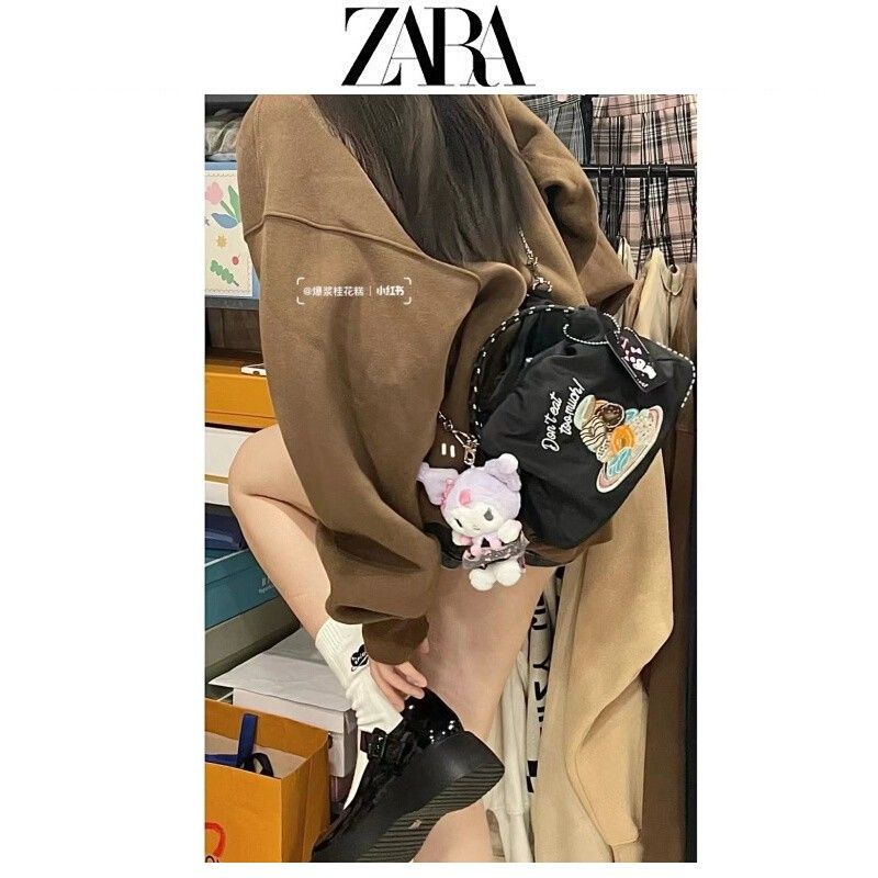 Túi Đeo Chéo Zara mini Bằng Vải Nylon Thêu Họa Tiết Dễ Thương Phong Cách Nhật Bản