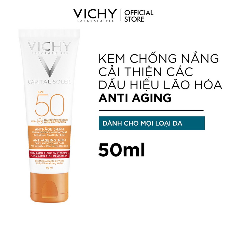 Kem chống nắng bảo vệ và giúp giảm các dấu hiệu lão hóa Vichy Capital Soleil 3 in 1 Anti-Aging SPF50 50ml | BigBuy360 - bigbuy360.vn