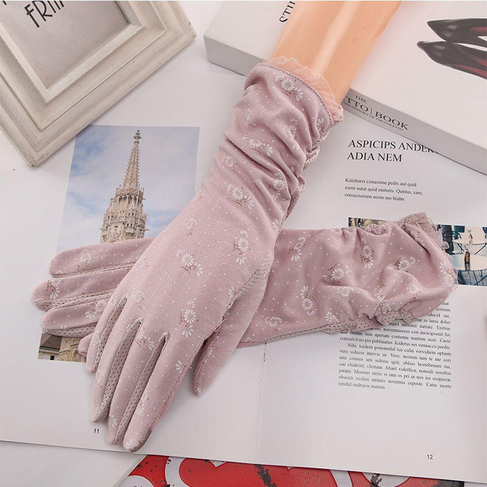 Găng Tay Cotton Năm Ngón Chống Nắng Chạm Màn Hình Cảm Ứng Dành Cho Nữ