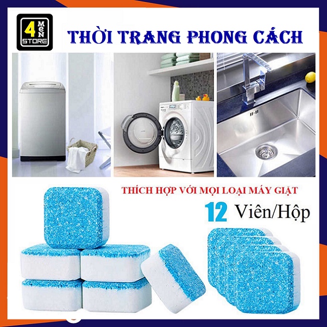 Hộp 12 Viên Tẩy Vệ Sinh Lồng Máy Giặt, Sủi sạch vi khuẩn, Tẩy Sạch Cặn Bẩn Lồng Giặt