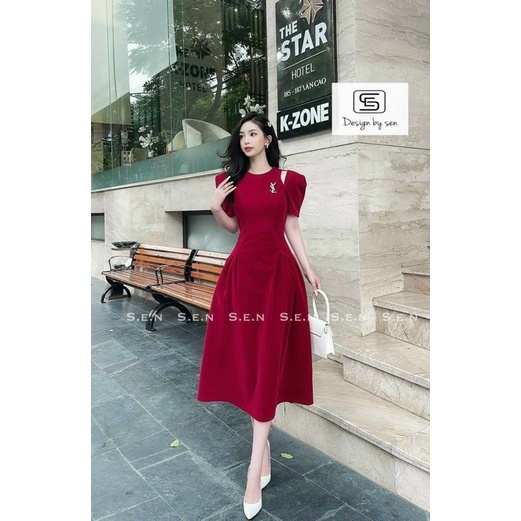 ✌️✌️đầm nhung xoè khoét vai cập bến 2 màu