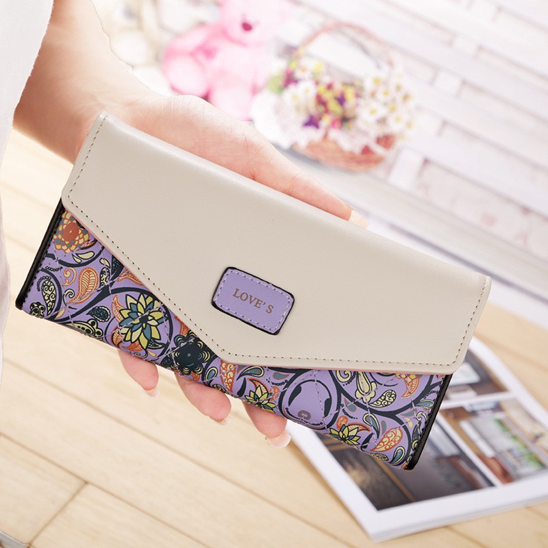 [Hot Trend] Ví Clutch Dài Cầm Tay Love's Hoa Văn Phong Cách Hàn Quốc Cực Đẹp Nhiều Màu Đen Hồng Tím Xanh TX0075-79