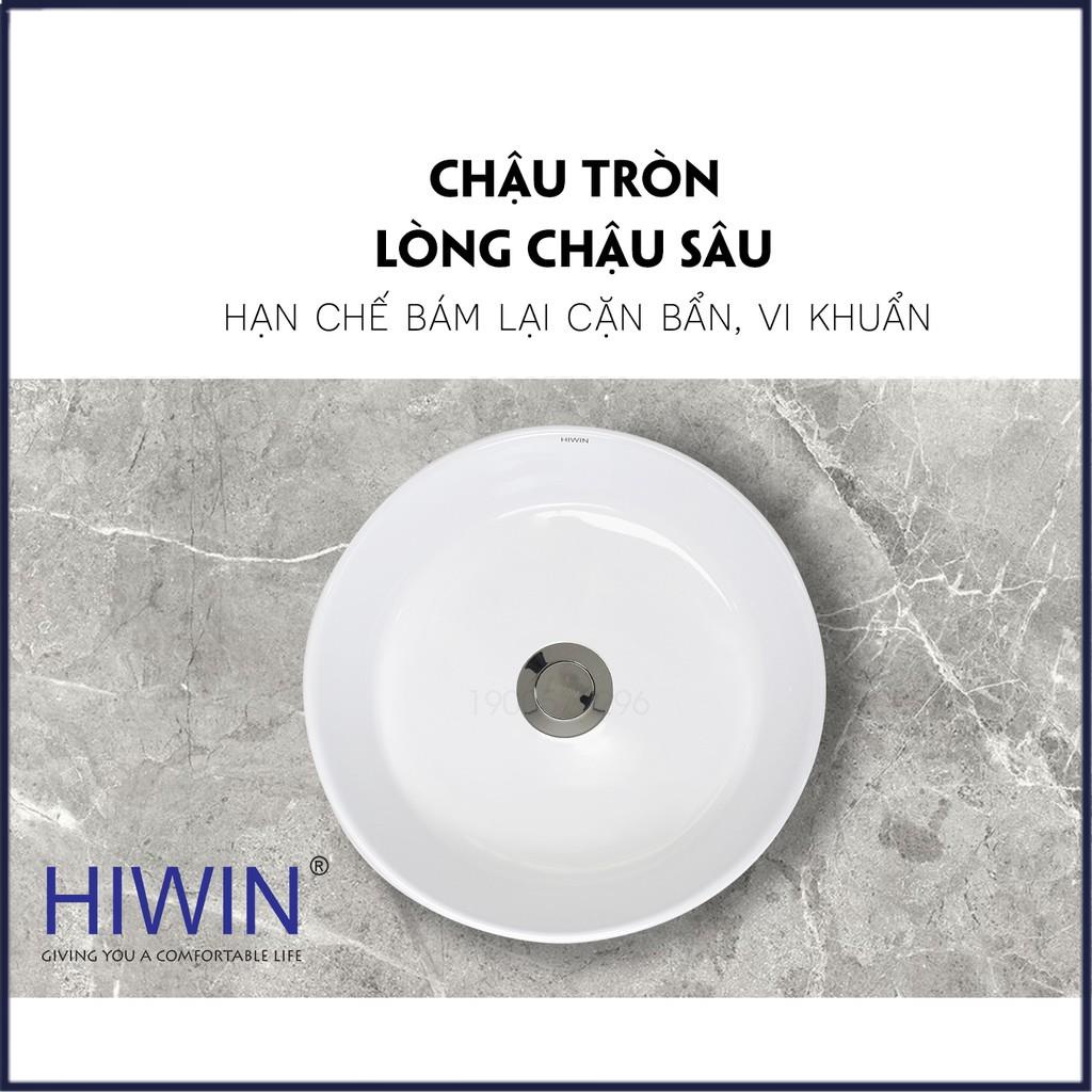 Chậu rửa mặt lavabo sứ cao cấp dương bàn màu trắng dáng trụ tròn HIWIN LP-8017