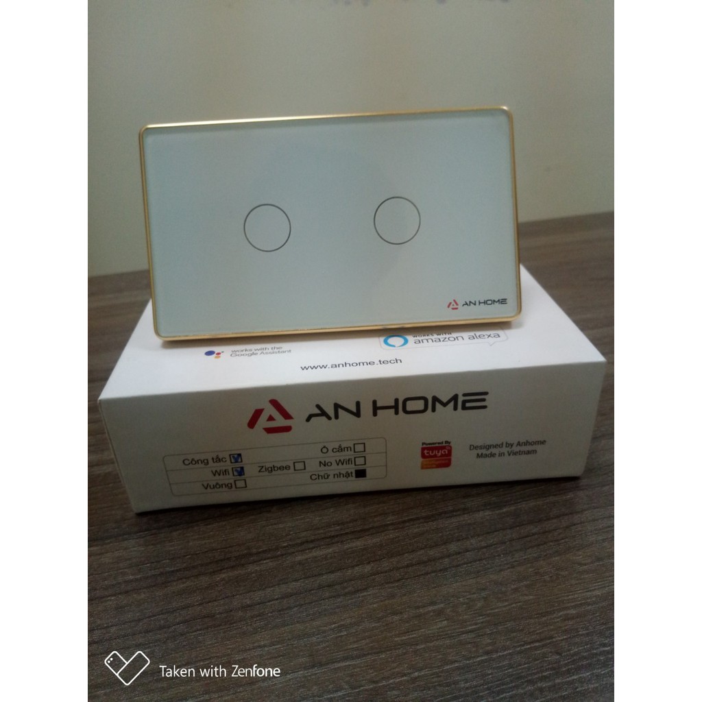 công tắc cảm ứng thông minh ANHOME kết nối wifi 2 nút viền vàng