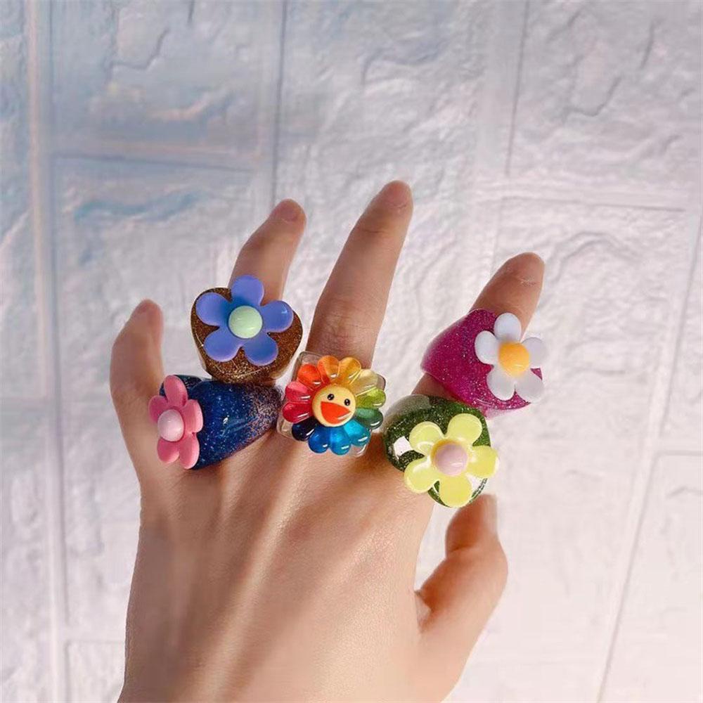 Nhẫn Nhựa Hình Hoa Hướng Dương Mặt Cười Màu Kẹo Ngọt Thời Trang